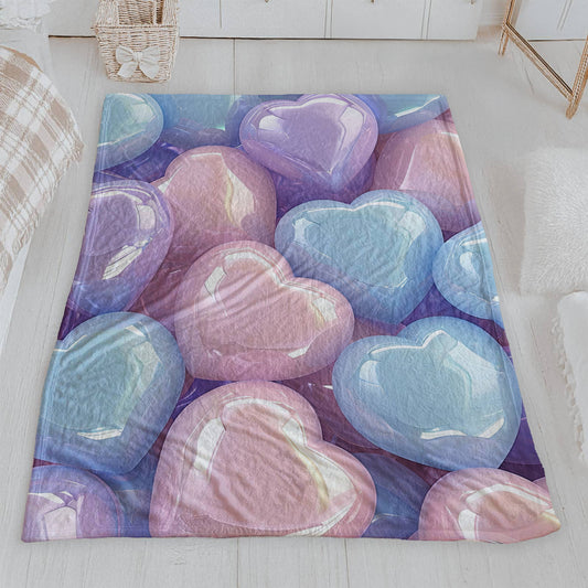 Glossy Pastel Candy Hearts Velveteen Blanket