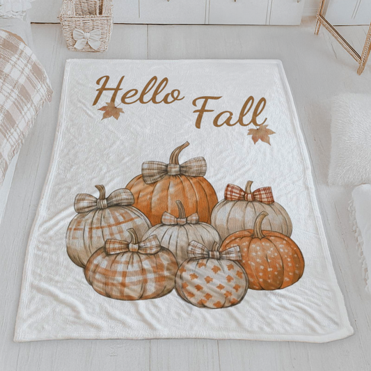 "Hello Fall" Pumpkin Patch Velveteen Blanket
