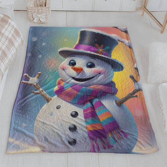 Cheerful Snowman Velveteen Plush Blanket