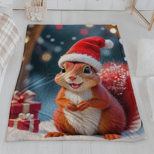 Cute Christmas Squirrel Velveteen Plush Blanket
