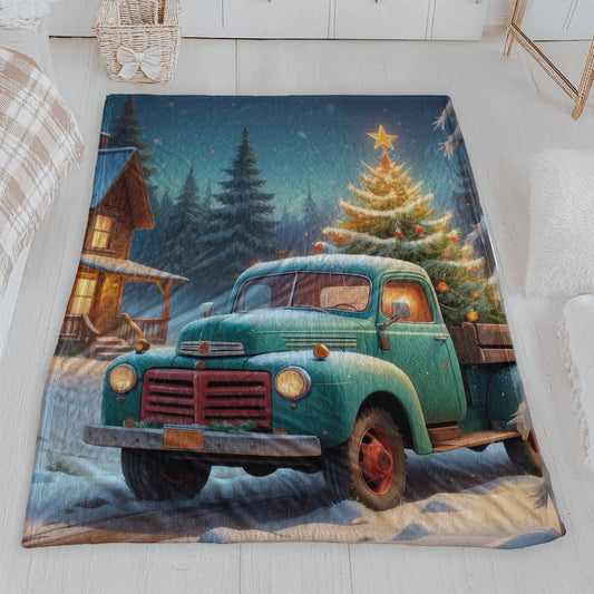 Vintage Christmas Truck Velveteen Plush Blanket