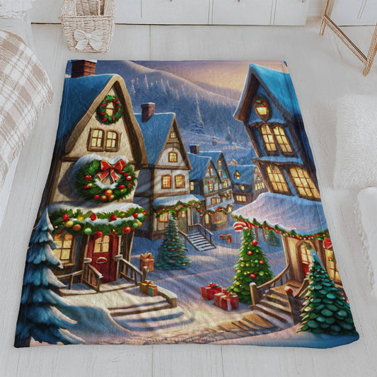 Winter Christmas Village Velveteen Plush Blanket
