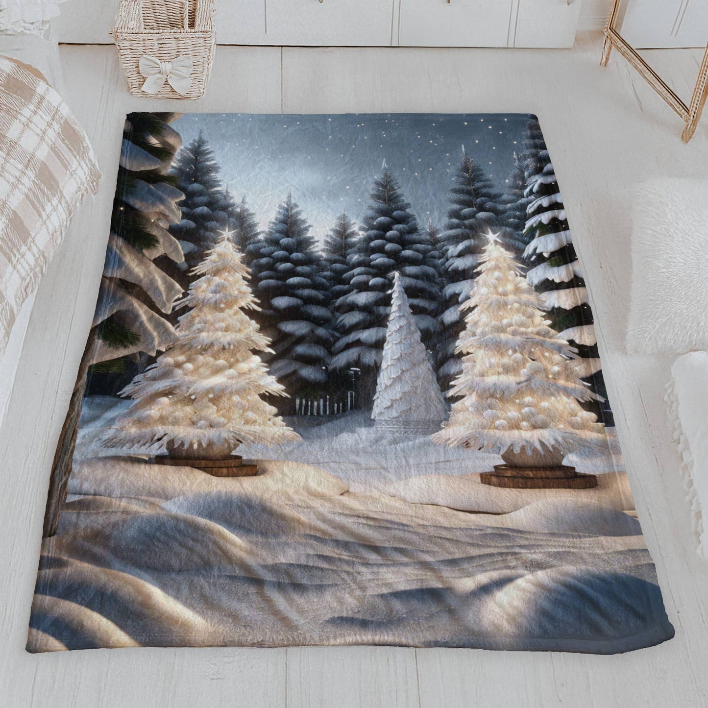 Elegant Snowy Christmas Scene Throw Blanket