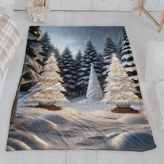Elegant Snowy Christmas Scene Throw Blanket
