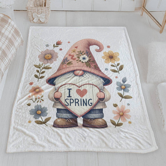 "I Love Spring" Gnome Velveteen Blanket