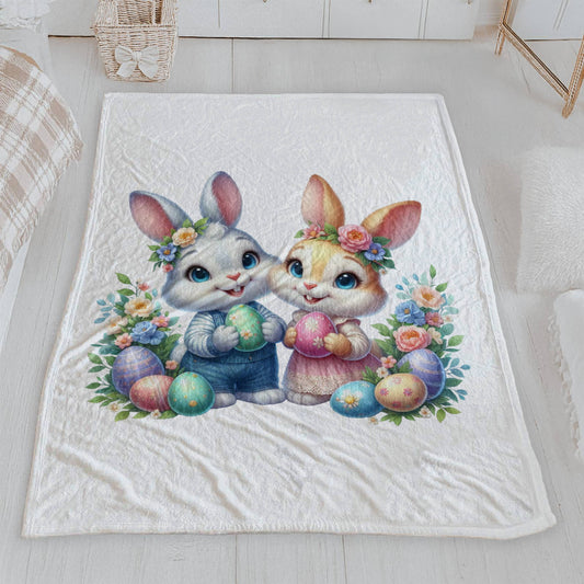 Cute Easter Bunny Couple Velveteen Blanket