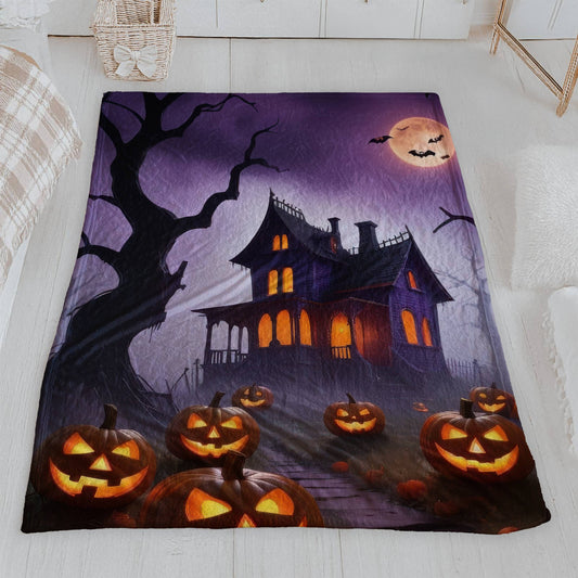 Spooky Haunted House Velveteen Blanket