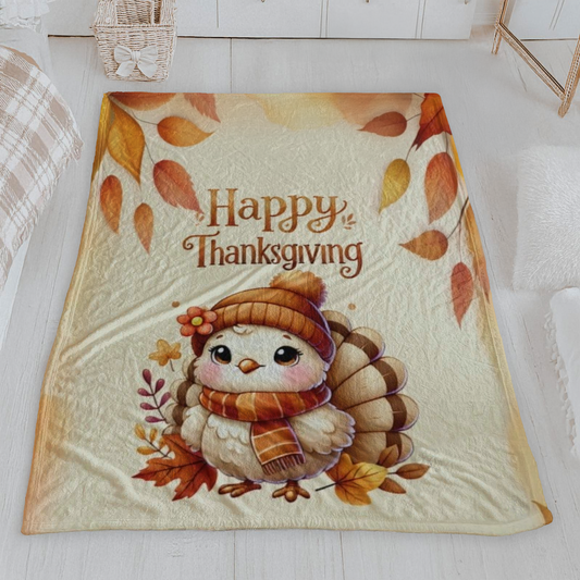 Happy Thanksgiving Cozy Turkey Velveteen Blanket