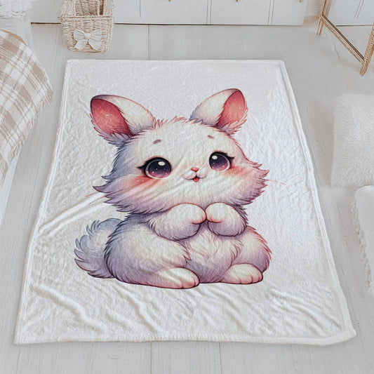Adorable Big-Eyed Bunny Velveteen Blanket