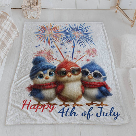 Happy 4th of July Birds Velveteen Plush Blanket