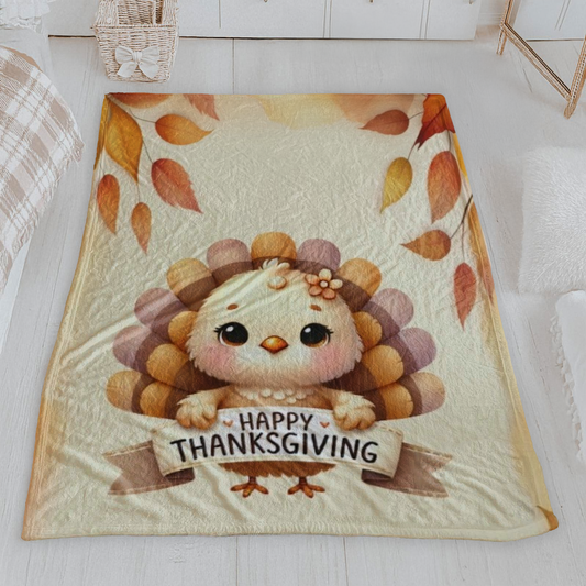 Happy Thanksgiving Banner Turkey Velveteen Blanket