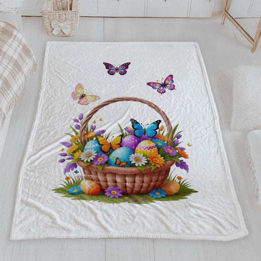 Vibrant Easter Basket & Butterflies Lightweight Velveteen Blanket