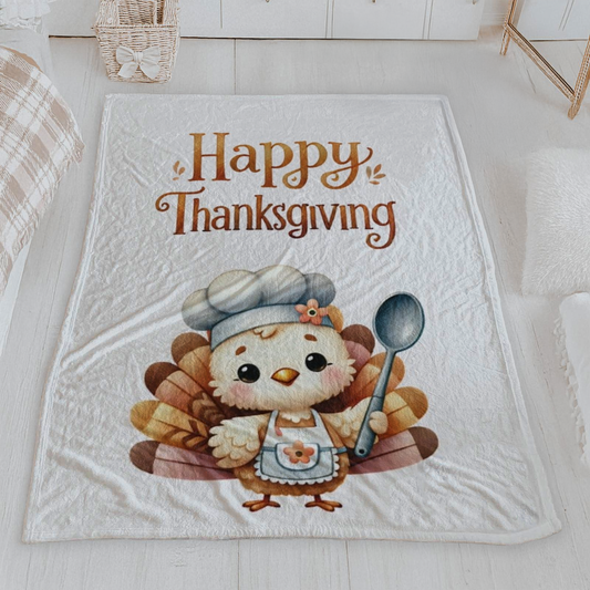 Happy Thanksgiving Chef Turkey Velveteen Blanket