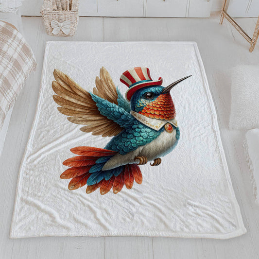 Patriotic Hummingbird Velveteen Plush Blanket