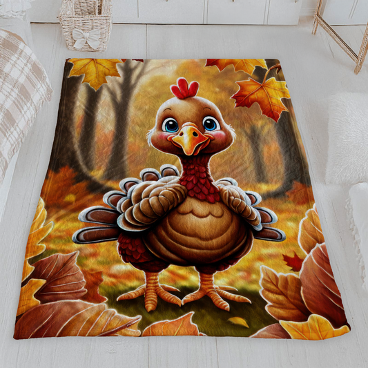 Adorable Autumn Turkey Forest Plush Blanket