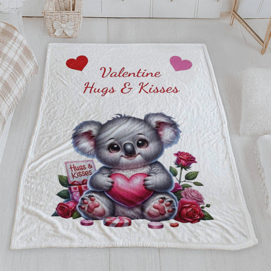 Valentine Hugs & Kisses Koala Velveteen Blanket