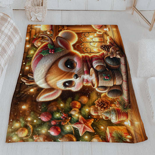 Cozy Reindeer with Hot Cocoa Velveteen Blanket